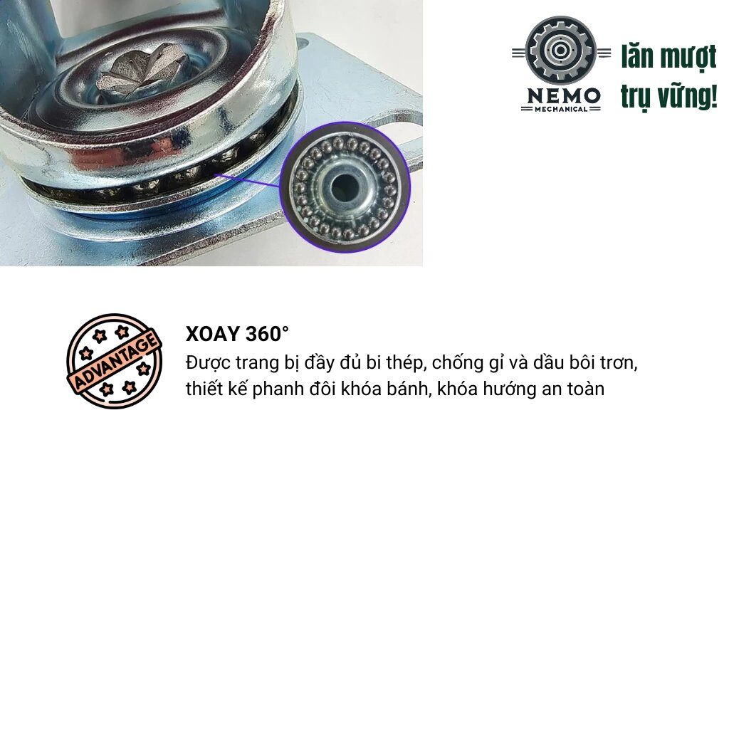 Bánh xe đẩy hàng PVC đỏ mận, mặt bích, có bạc đạn, đường kính 7cm, 10cm, 12cm, tải trọng 105-135kg